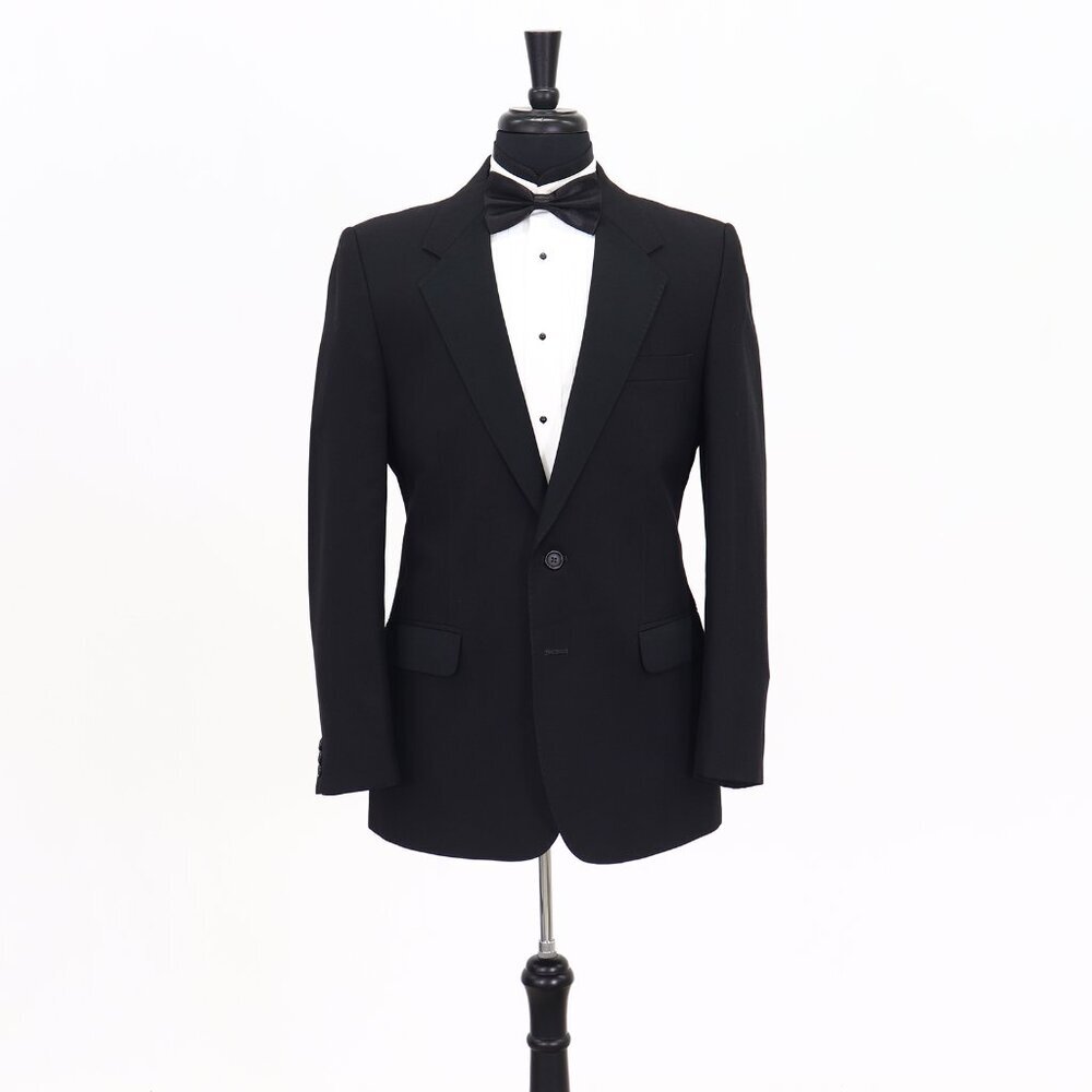 Vintage 1980s 40R Black Solid 2-Button Sport Coat Blazer Jacket T104